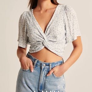 Abercrombie Knot-Front Flutter Sleeve Top